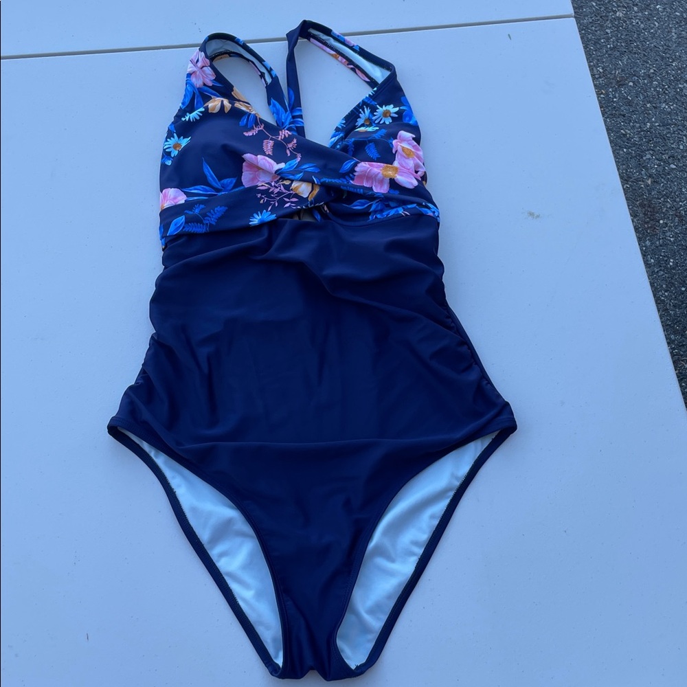 Floral Halter One-Piece Swimsuit